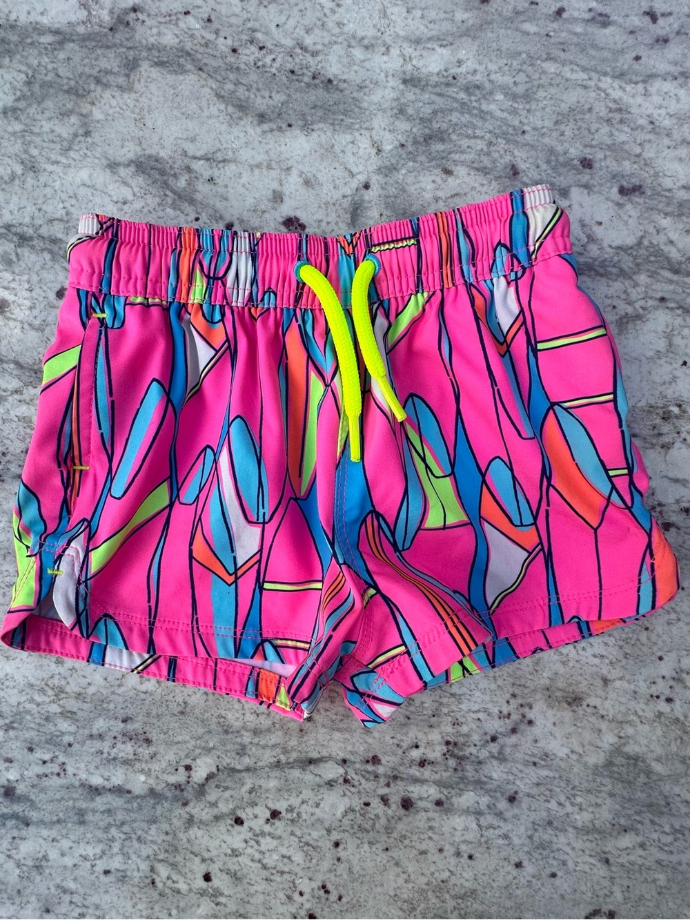 Vineyard Vines Neon Pink Swim Trunks with Multicolor Abstract Print
